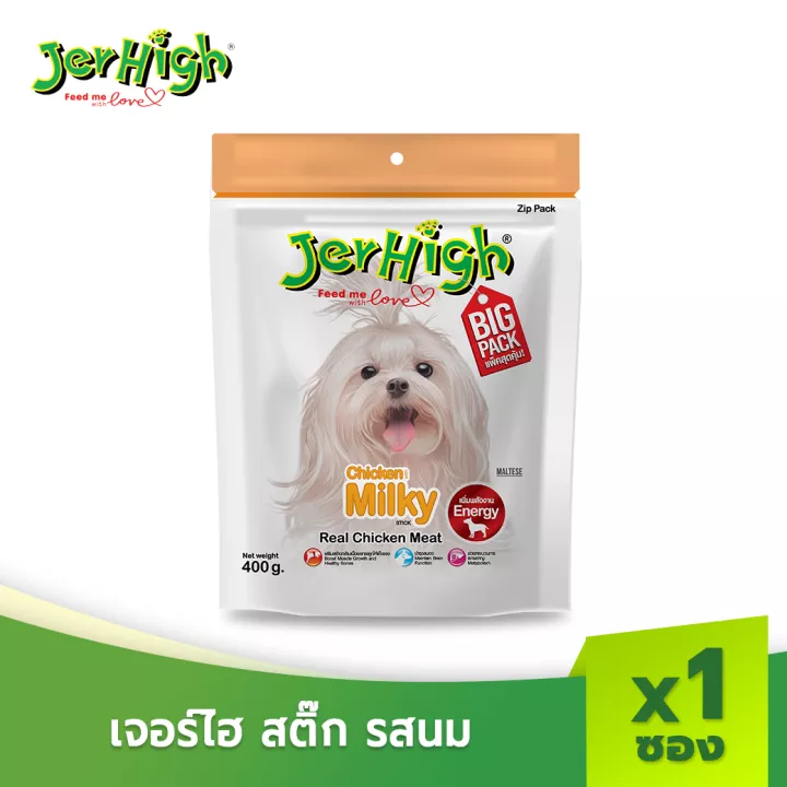 JerHigh Milky Stick เจอร์ไฮ มิลค์กี้ สติ๊ก ขนมหมา ขนมสุนัข อาหารสุนัข ขนมสุนัข 400 กรัม บรรจุ 1 ซอง